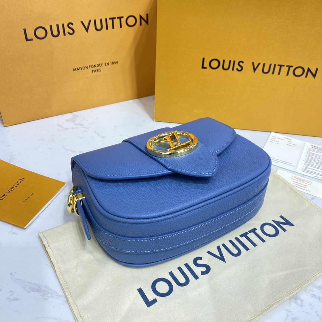 Louis Vuitton LV PONT 9 SOFT PM Grained Leather Shoudler Bag M58964 Blue